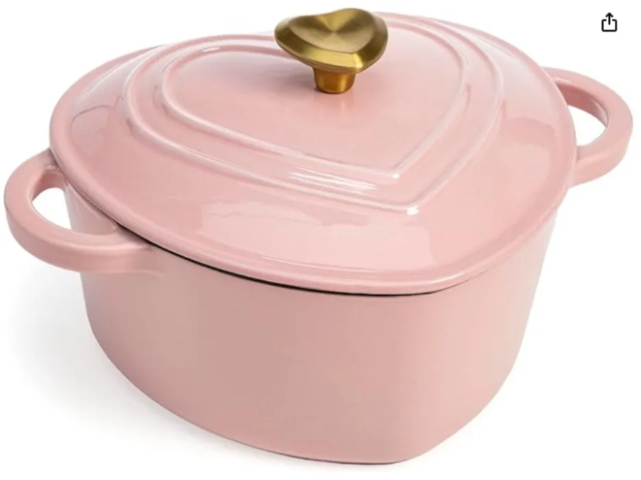 Enameled Cast Iron Dutch Oven Heart-Shaped Pot with Lid, Dual Handles, Works on All Stovetops, Oven Safe to 500°F