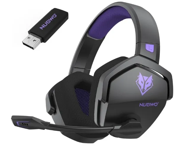 NUBWO Wireless Gaming Headset with Mic for Ps5 Ps4 PC, Zero Interference, 100-Hour Battery All-Day Play, 23ms Sync​ for Fortnite & Call of Duty/FPS Gamers, Triple Mode All Devices Compatible - Purple