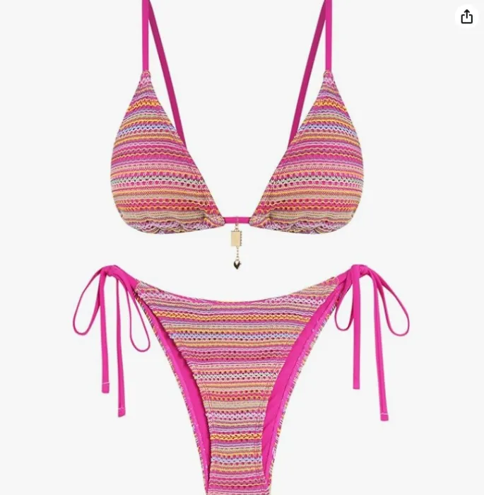 Crochet Bikini Sets for Women Cheeky Two Piece Bathing Suits Striped Brazilian High Cut Knit Swimsuit