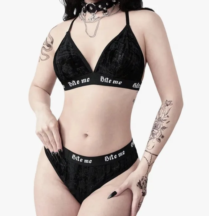 Women's 2 Piece Lingerie Sets Goth Velvet Floral Bra and Panty Set