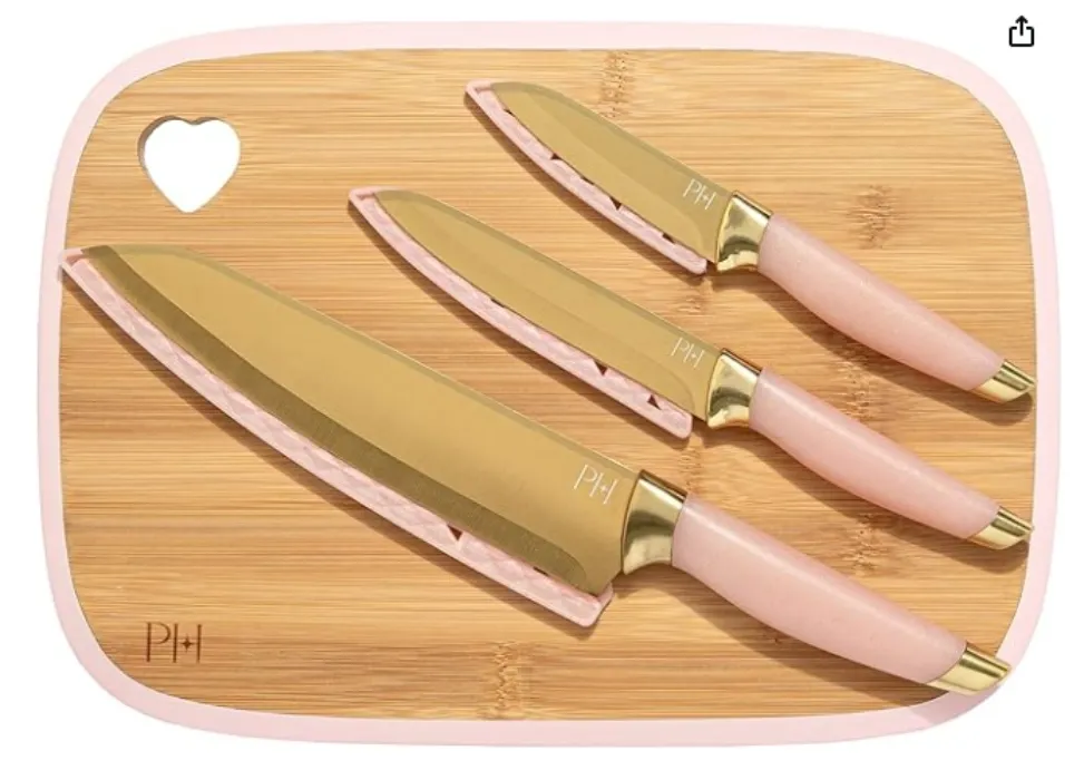 Reversible Bamboo Cutting Board and Cutlery Set with Matching High Carbon Stainless Steel Knives