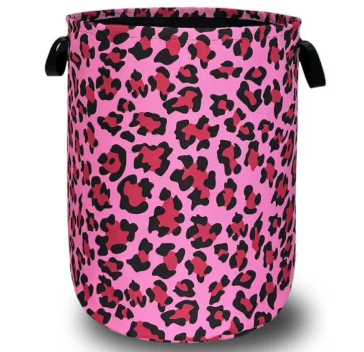 Pink Leopard Print Laundry Hamper