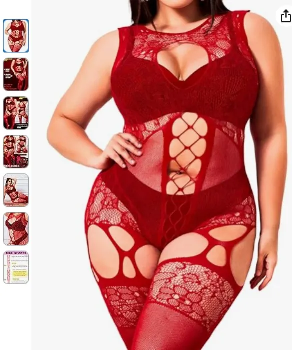 Plus Size Body Stockings For Women Curvy BBW, Full Fishnet Bodysuit Rave Party