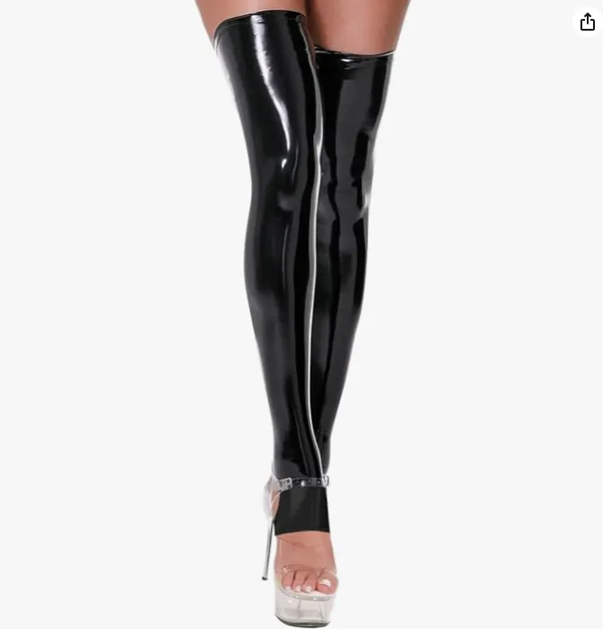 Women Leather Thigh High Stockings