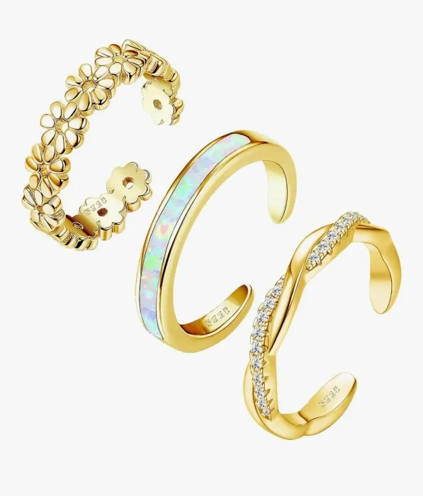 Toe Rings for Women Adjustable 14K White Gold Plated