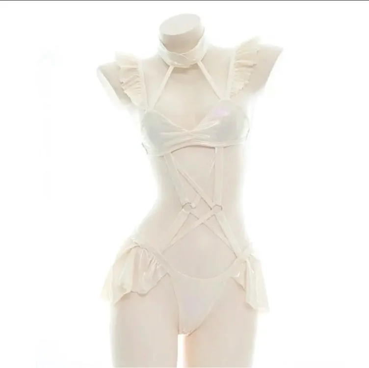 Cream-Colored Harness Lingerie Set for Kawaii and Kinky Fashion