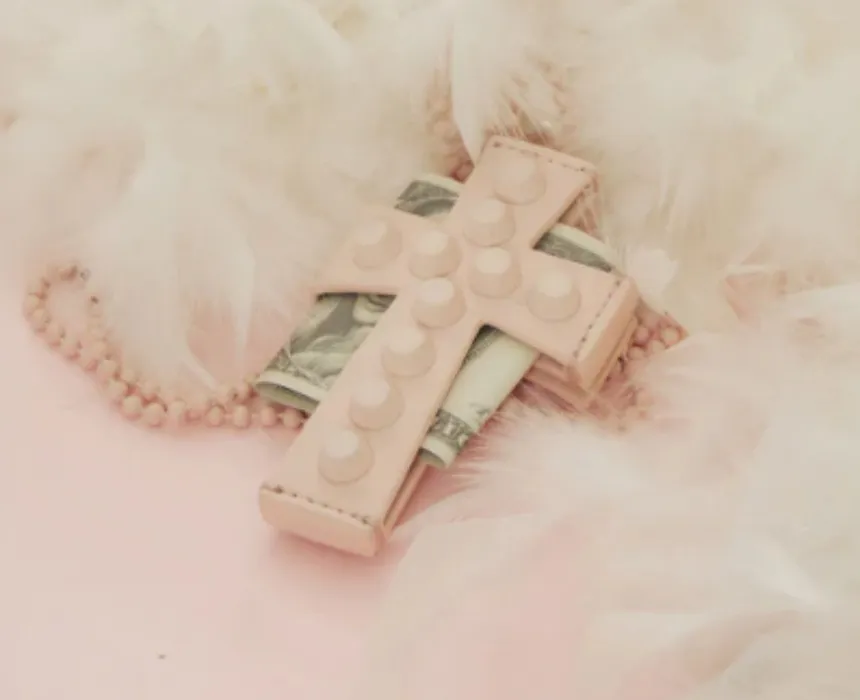 Cross Stud Strap Wallet Baby Pink