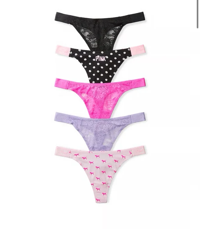 5-Pack Logo Cotton High-Leg Thong Panties