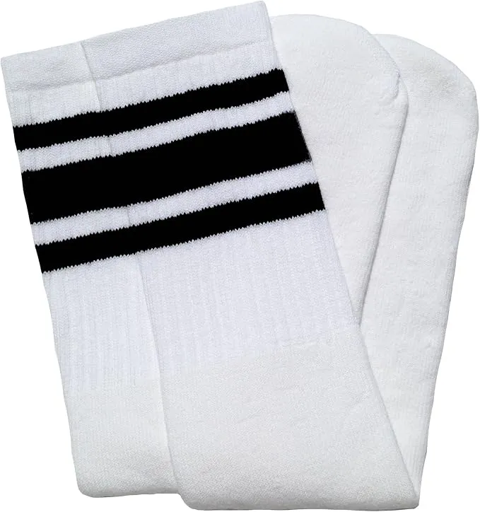 SKATERSOCKS Skater Socks 25" Knee High Tube Socks - White/Black Stripes Style 3