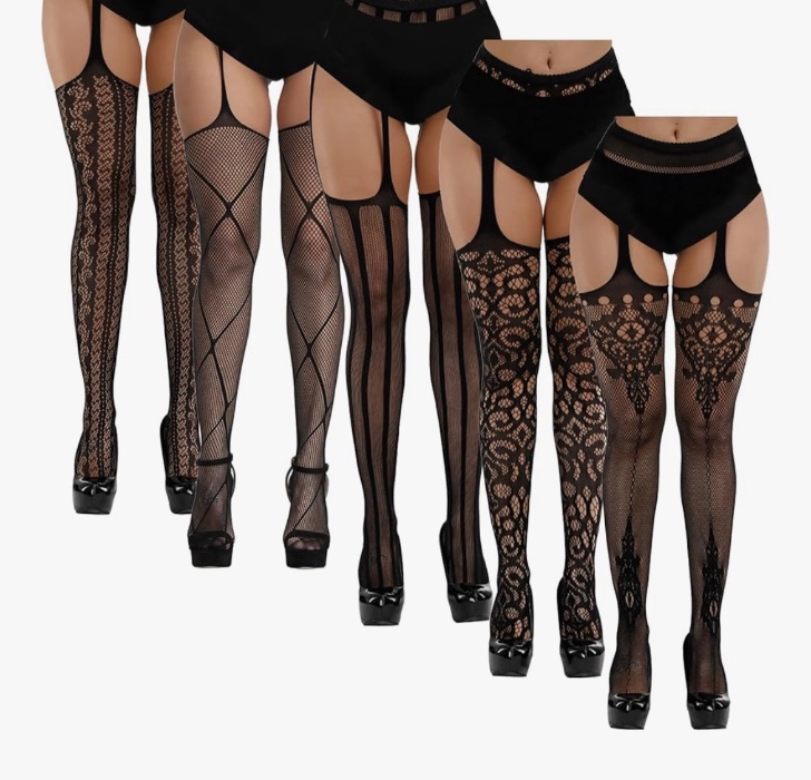 5 different pattered fishnet stockings