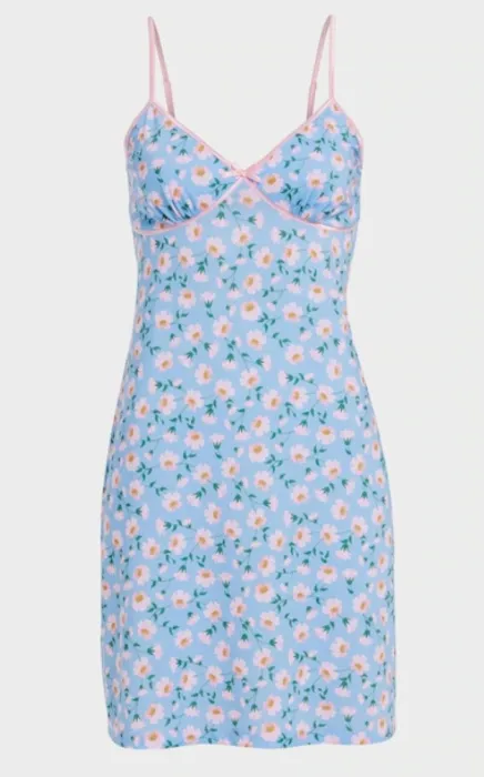 Blue Floral Slinky Nightie- Peter Alexander (Large)