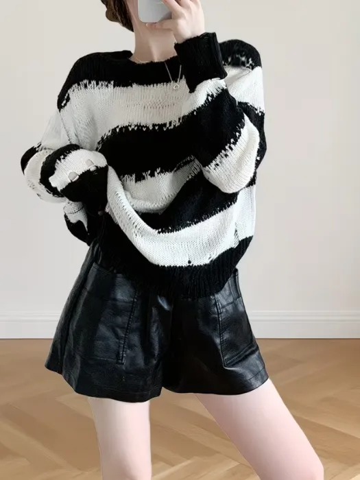 Striped ripped sweater