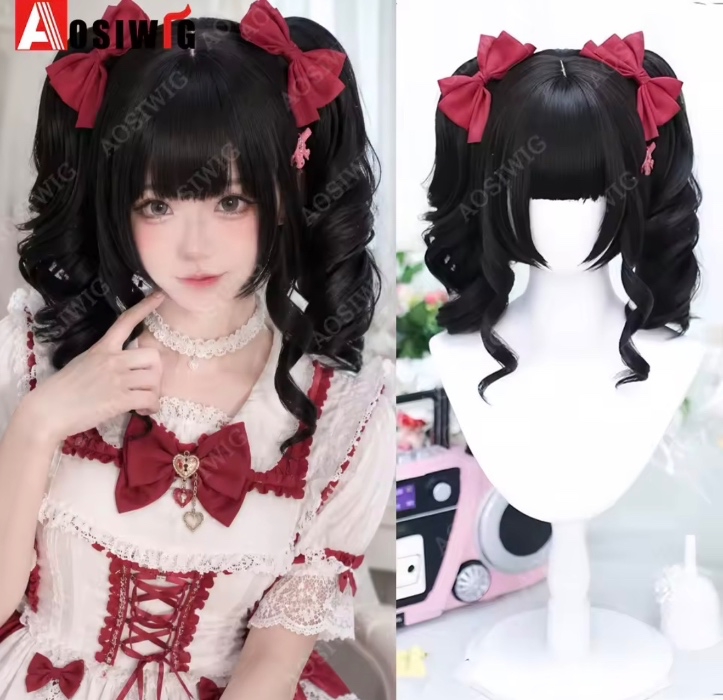 Black cute pigtails lolita styled