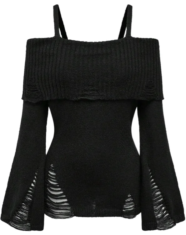 Off shoulder distressed sweater 