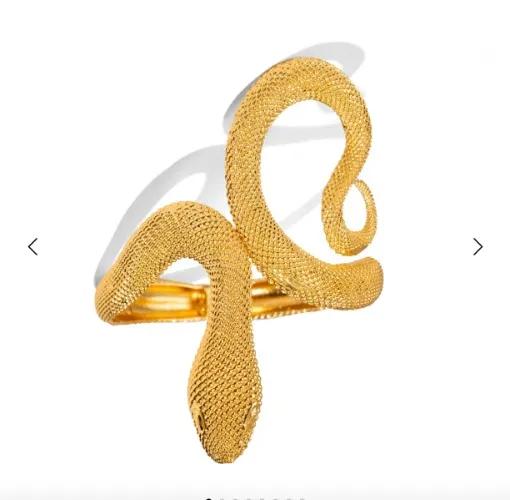 Mystic Snake Guardian Gold Chunky Adjustable Cuff Bracelet - Gold