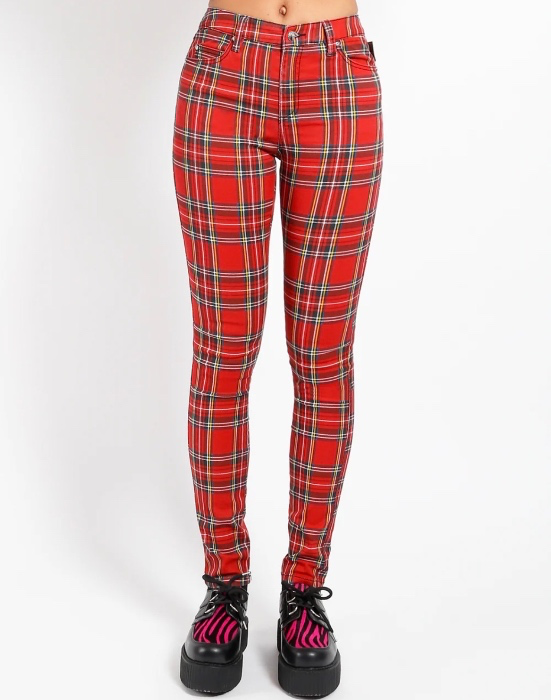HIGH WAIST T-BACK JEAN RED PLAID 
