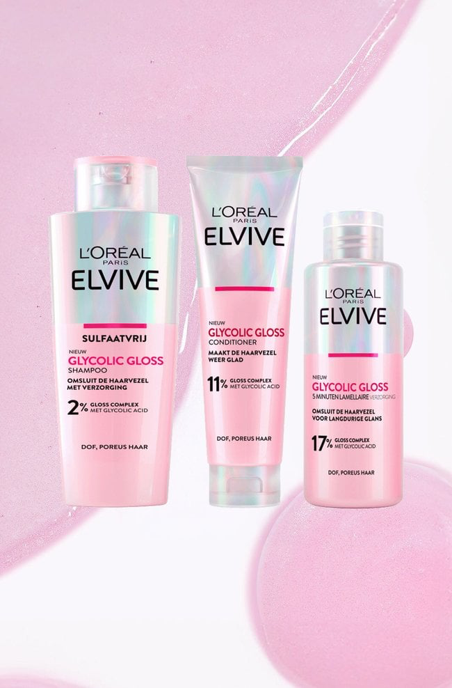 L'Oréal Paris Elvive Glycolic Gloss. Shampoo, conditioner and serum set