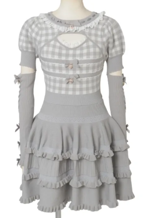 LIZLISA Grey Gingham Knit Cutout One-piece