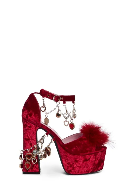 Red Heart Velvet Heels