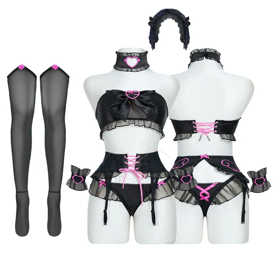 Wings of temptation ruffle corset lingerie