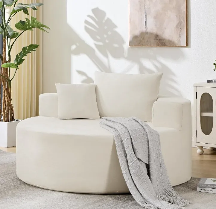 Round chaise lounge chair biege 