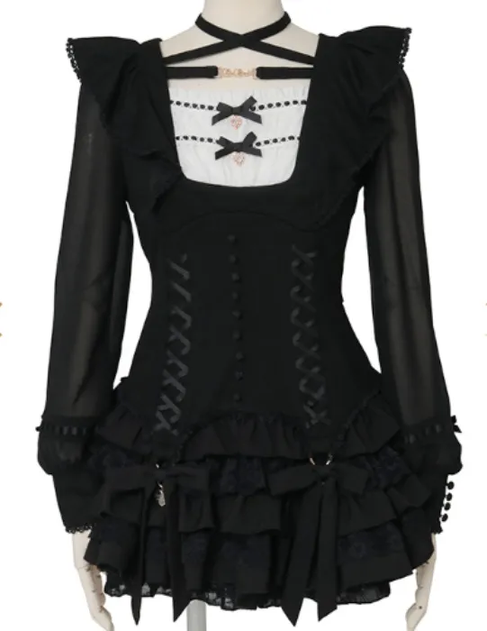 LIZLISA Black Ruffle Ribbon Set-Up