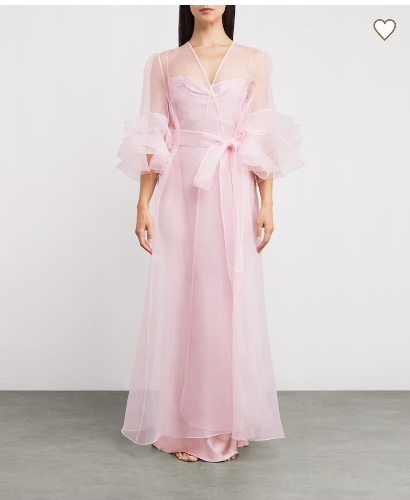 ROSAMOSARIO Silk Ruffle Long Robe