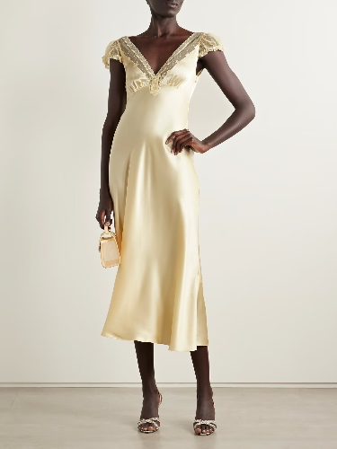 DÔEN Corelia tulle-trimmed silk-satin midi dress