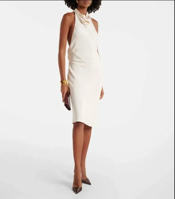 HALTERNECK SILK COCKTAIL DRESS WITH OPEN BACK