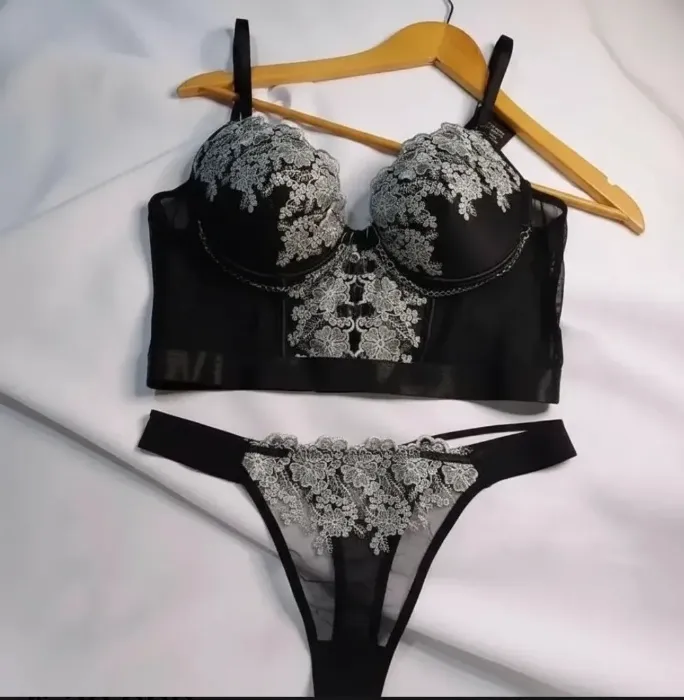 Black Lace & Satin Set