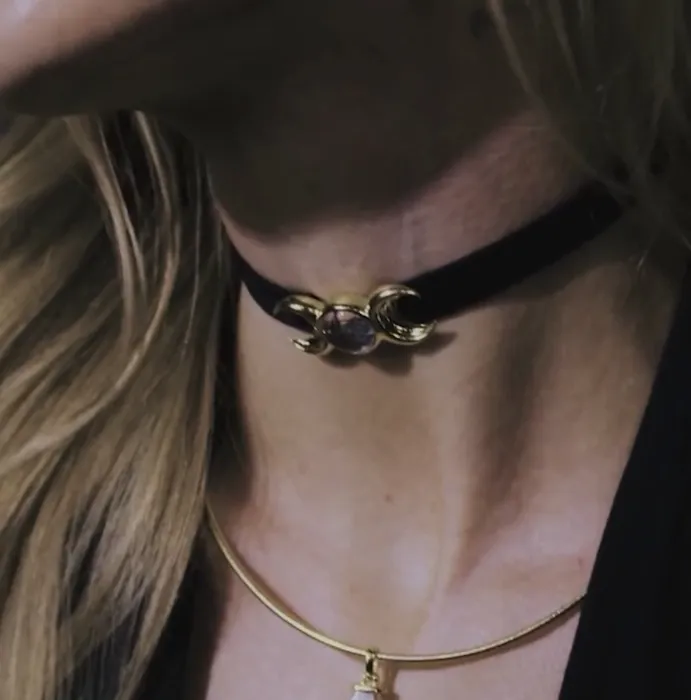 Triple Moon Velvet Choker - 925 Sterling Silver / Default / Default