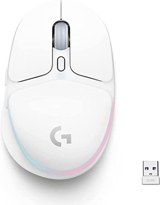 Logitech G705 Wireless Gaming Mouse, Customizable LIGHTSYNC RGB Lighting, Lightspeed Wireless, Bluetooth Connectivity, Lightweight, PC/Mac/Laptop - White