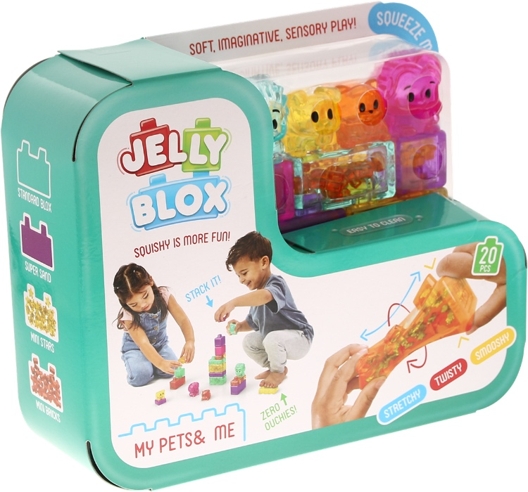 Jelly Blox - My Pets and Me - 20 Tactile Building Blocks in Different Shapes Featuring Animals - Building Set for Children Ages 2 and Up - Stretchable, Flexible Blocks - Fine Motor Skills