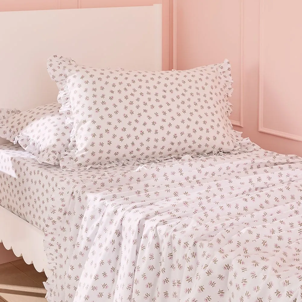 Adairs Kids - Flowers White Ruffle Sheet Set 