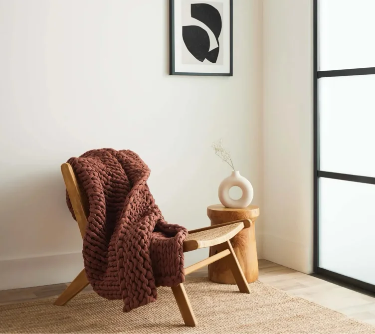 Hand Knitted Weighted Blanket – Natural - 20 lbs, Terracotta