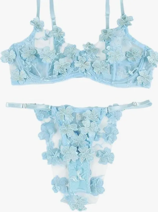 Flower Lingerie - Bra+thon.g (light blue)