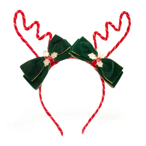 Green Fabric Reindeer Bow Headband