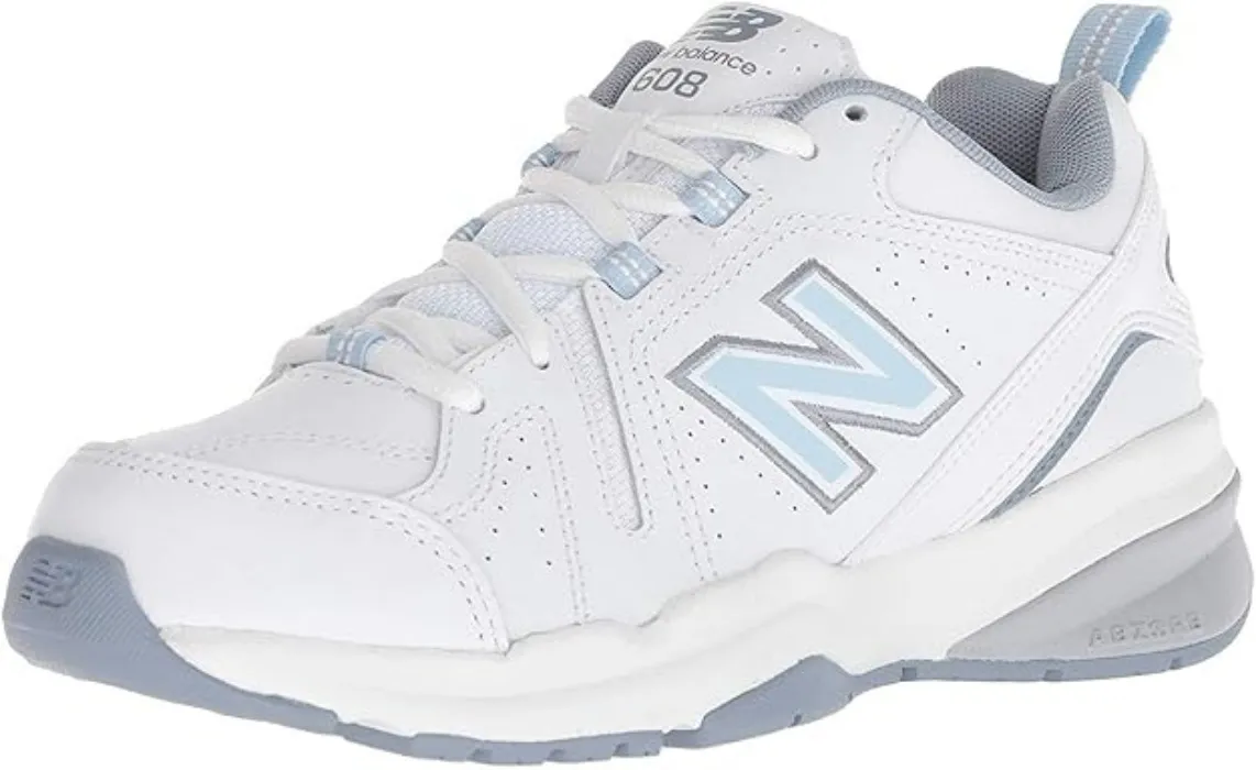New Balance Women's 608 V5 Casual Comfort Cross Trainer - 9 Wide White/Light Blue