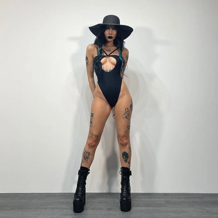 Matte Black High Leg Cut Out Bodysuit