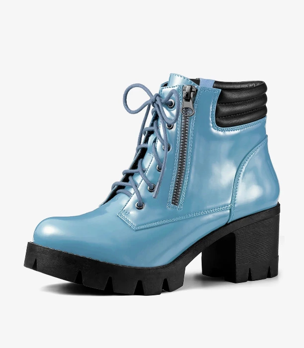 Lug Sole Zip Combat Heel Ankle Boots