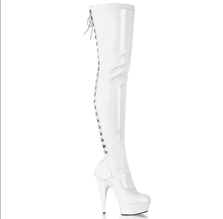 White thigh high boots