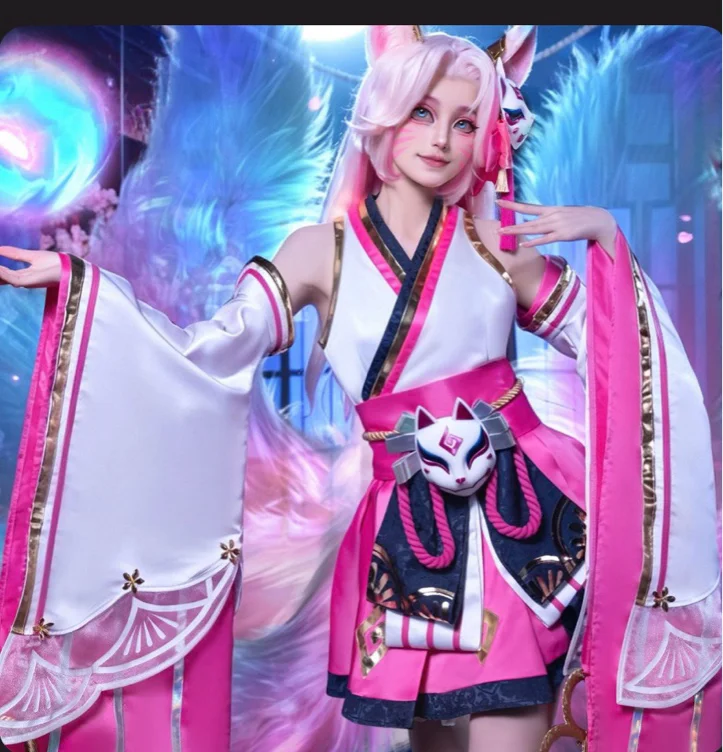 【Nekocos】Game Cosplay Chibi Spirit Blossom Ahri Cosplay Costume Premium Edition | Custom-Tailor - Full Set / M