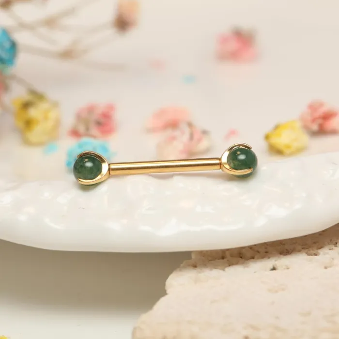 Moss Agate Gold Barbell x2