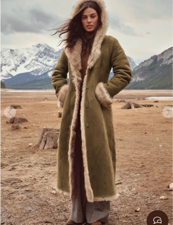 Dakota Hooded Toscana Sheepskin Coat sage medium