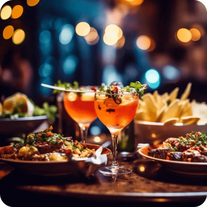 A lavish dinner with drinks