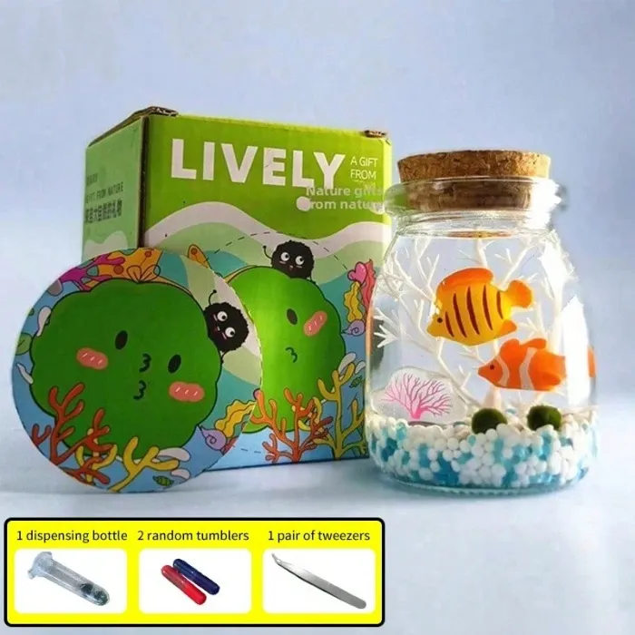 1pc Alga Ball Micro Landscape, Urban Island Hydroponic Green Algae Tabletop Decoration, Indoor Decoration, Nutrition Liquid, Green Plant Gift, Clear And Transparent