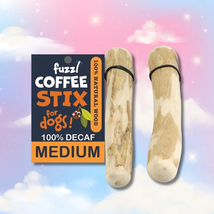 Fuzzl Coffee Stix Medium 2 Pack Dog Chew Toy Coffee Wood - Natural Chews Tough Toys Long Lasting Dog Chew Toys for Aggressive Chewers Strong Durable
