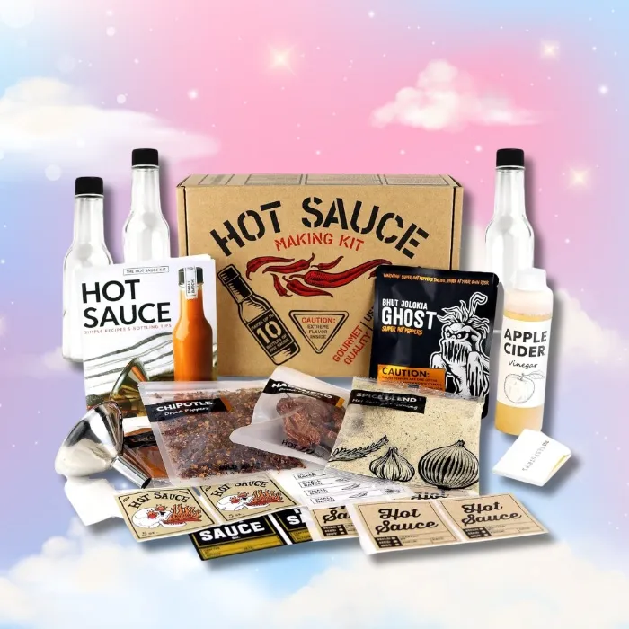 Deluxe Hot Sauce Making Kit, Ghost Pepper Edition, Gourmet Spice Blend, 3 Bottles, Fun Labels, Make your own, DIY, for Dad, Grandpa, Papa, Secret Santa. (Deluxe Ghost Pepper Kit)