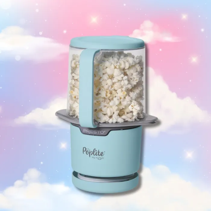 PopLite My Munch Hot Air Popcorn Popper - Personal Sized, Built-In Serving Bowl, Compact Design, 8 Cups, Blue