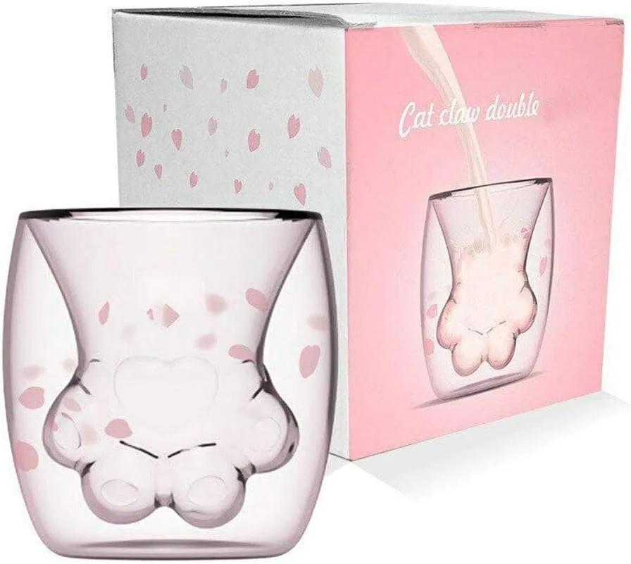 cat Double Wall Insulated Glass Coffee Mug